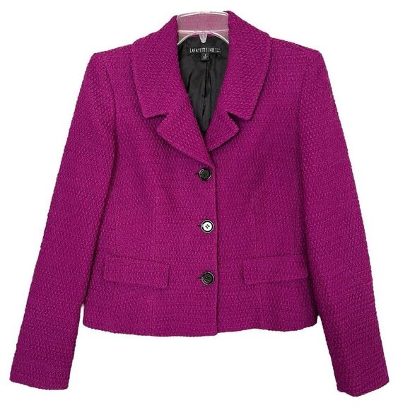 Lafayette 148 Magenta Boucle Tweed Jacket Size 2 Office Career Wool Blend Blazer - Picture 1 of 11